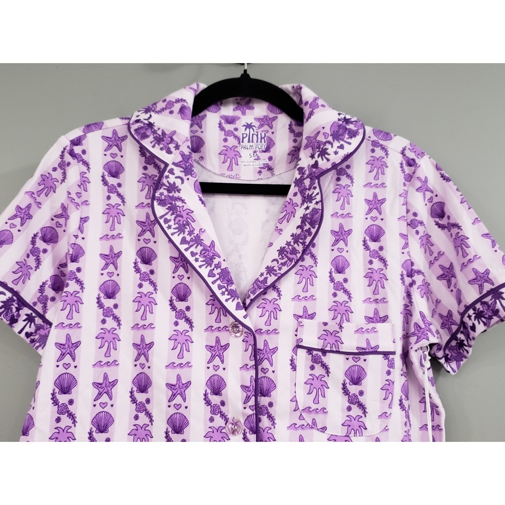 NEW‎ Women's Pink Palm Puff Pajama Shorts Set in Twilight Size Small Pima Cotton - Picture 3 of 6